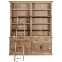 Hamptons Coastal Natural Ash Open Double Buffet and Hutch Bookcase with Ladder