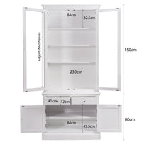 Hampton Halifax 2 Glass Door Hutch Display and Buffet Cabinet Bookcase Cupboard