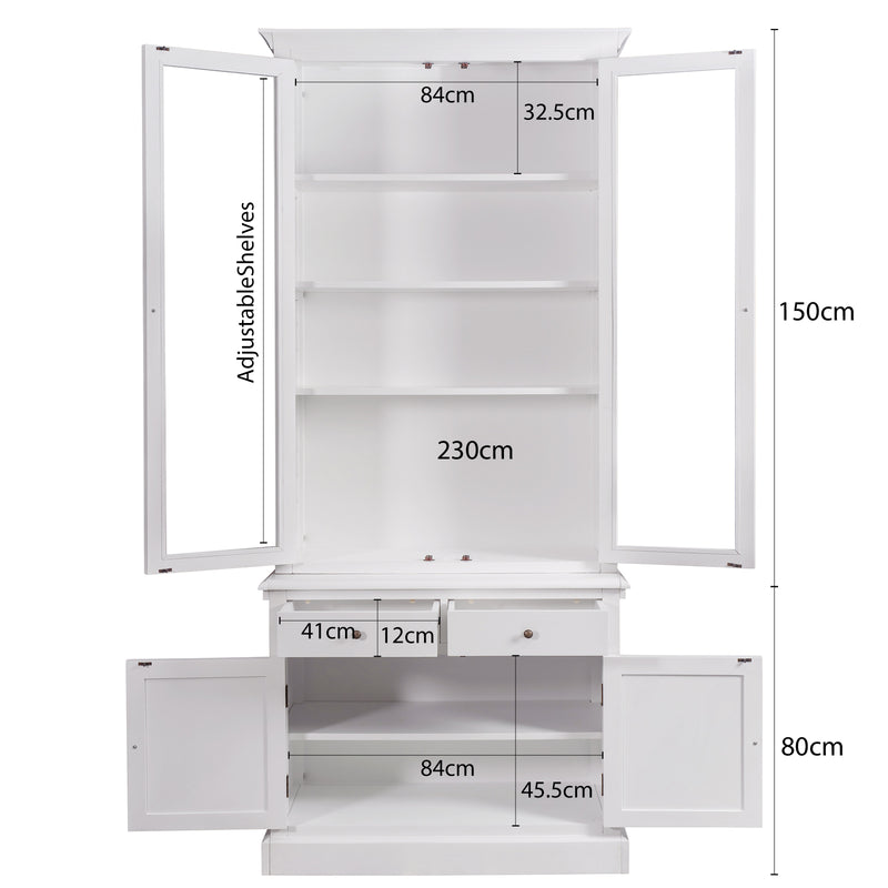 Hampton Halifax 2 Glass Door Hutch Display and Buffet Cabinet Bookcase Cupboard