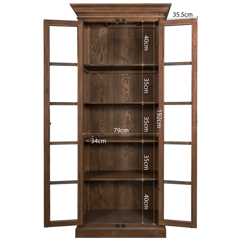 French Provincial Casement Double Door Glass Display Cabinet Bookcase