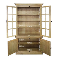 French Provincial Casement Double Glass Door Display Buffet and Hutch Cabinet Bookcase