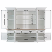 Hamptons Sorrento Buffet Sideboard Glass Hutch Open Bookcase