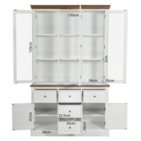 Hamptons Coastal Hutch and Buffet 5 Drawer Glass Display Cabinet