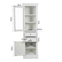 Hamptons Coastal Tall Glass Door 2 Drawer Cabinet