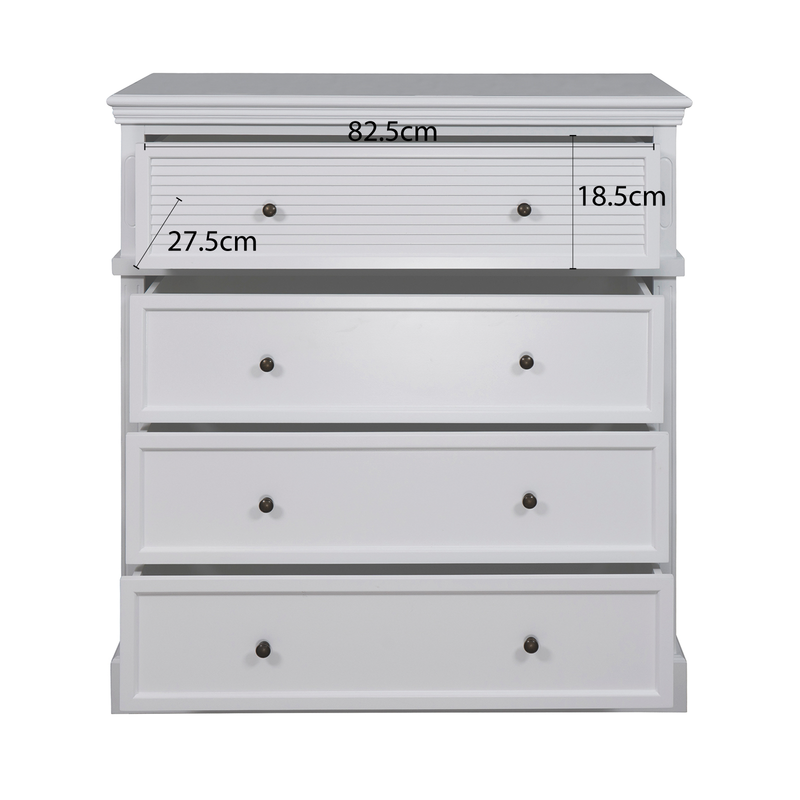 Hamptons Coastal Seaside 4 Drawer Chest Tallboy Cabinet