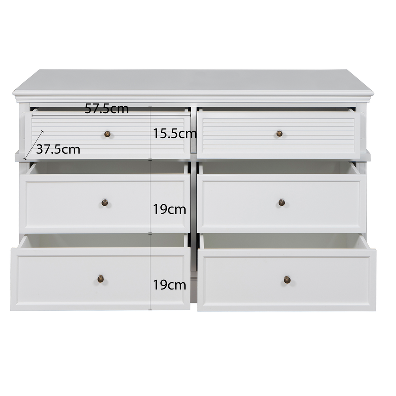 Hamptons Coastal Seaside 6 Drawer Chest Tallboy Cabinet