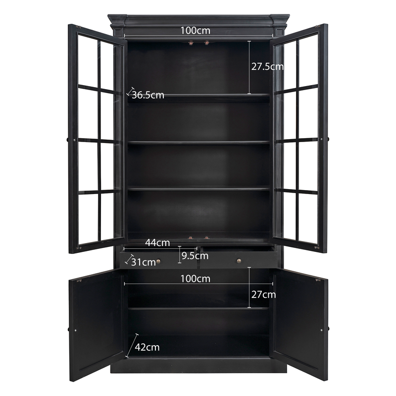 Hamptons Coastal 2 Glass Door Display Cabinet Bookcase