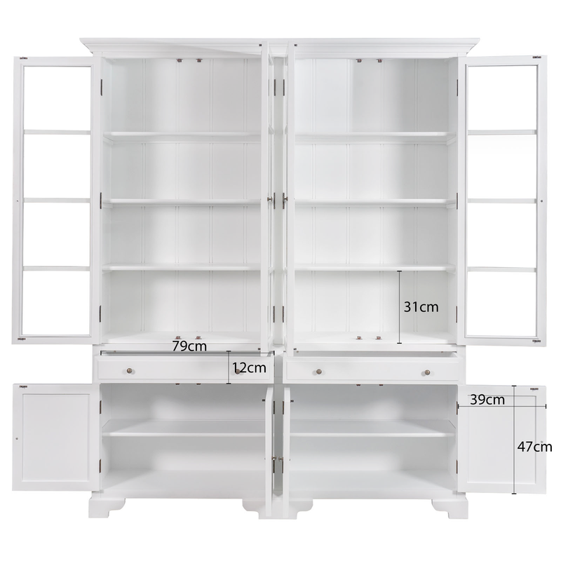 Hamptons Coastal Glass Display Cabinet Bookcase