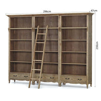 French Provincial Provence Extendable Library Bookcase Natural Ash with Ladder