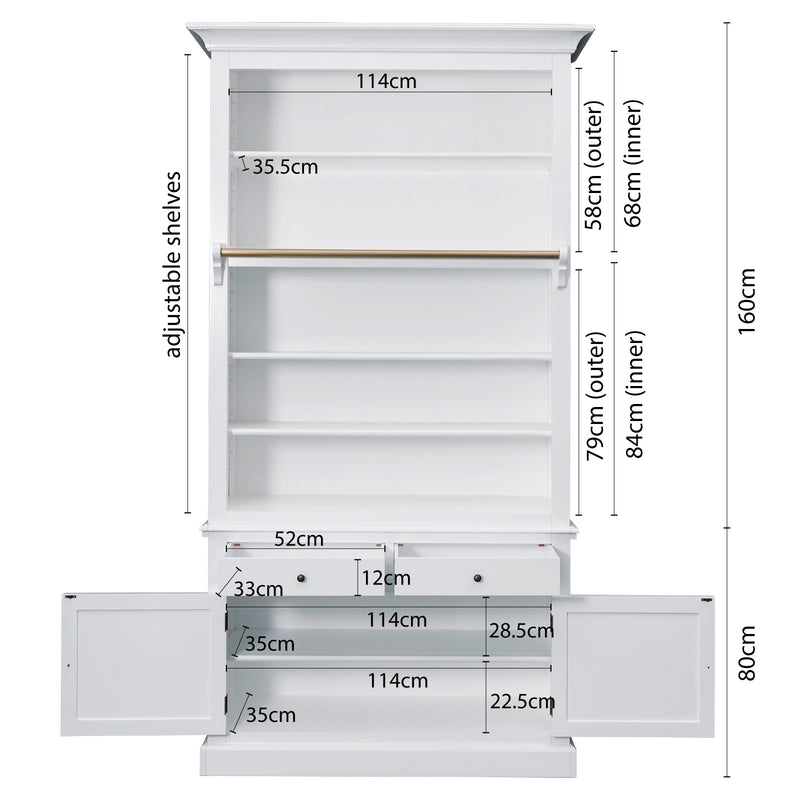 Hamptons Halifax Open Extendable Bookcase with Ladder 486-604cm