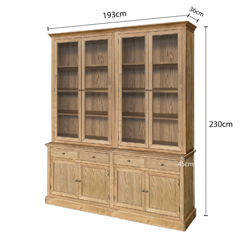 Hampton Halifax 2 Glass Door Hutch Display and Buffet Cabinet Bookcase Cupboard