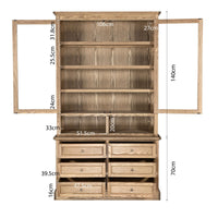 Hamptons Halifax 2 Glass Door 6 Drawer Kitchen Cabinet