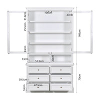 Hamptons Halifax 2 Glass Door 6 Drawer Kitchen Cabinet