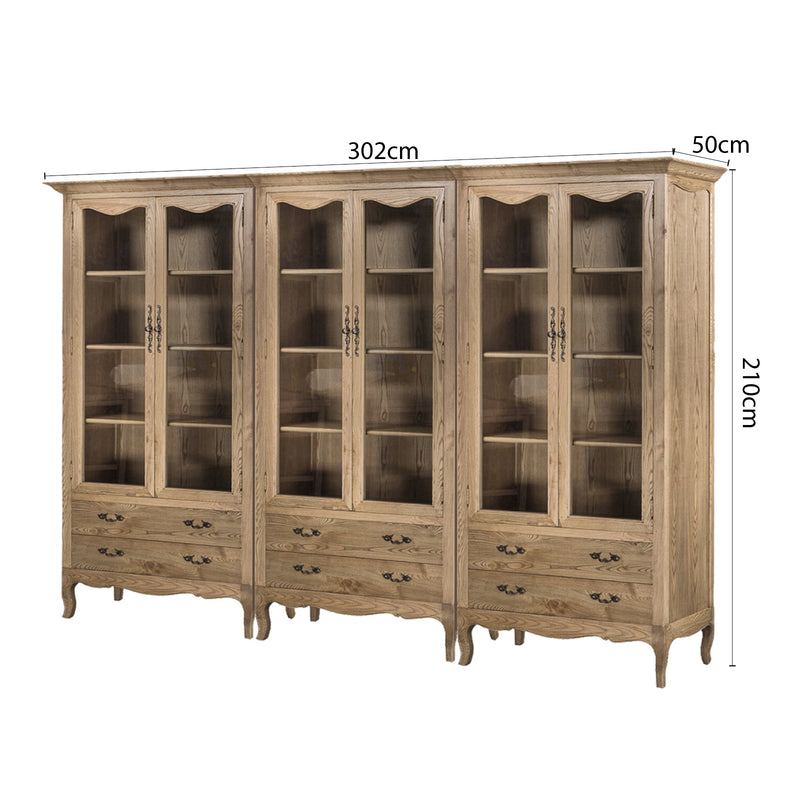 French Provincial Display Cabinet & Bookcase Natural Ash/ Modular Design