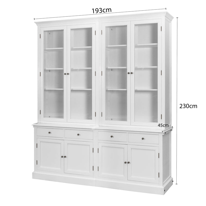 Hampton Halifax 2 Glass Door Hutch Display and Buffet Cabinet Bookcase Cupboard