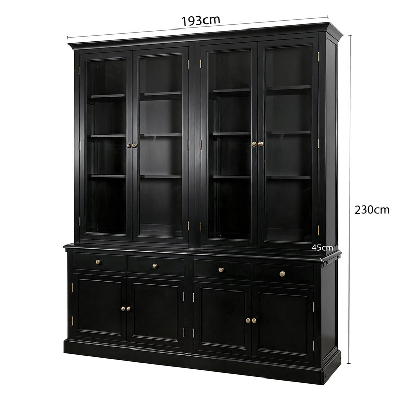 Hampton Halifax 2 Glass Door Hutch Display and Buffet Cabinet Bookcase Cupboard