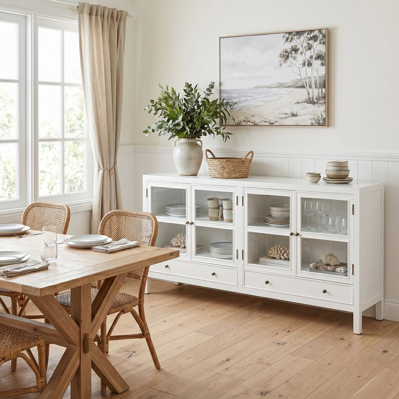 Hamptons Halifax 4 Glass Door Buffet Sideboard