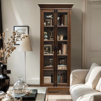 (Factory second)French Provincial Casement Double Door Glass Display Cabinet Bookcase
