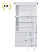 Hamptons Halifax Open Extendable Bookcase with Ladder 250-368cm
