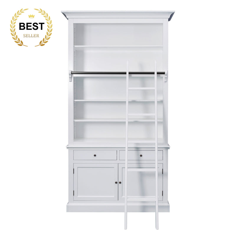 Hamptons Halifax Open Extendable Bookcase with Ladder 250-368cm