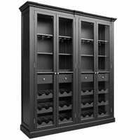 Hamptons Glass Door Display Wine Bar & Drink Cabinet with Storage, Wine Rack, Glass Holders & Pull-Out Trays 110cm Wide