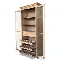 Hamptons Glass Door Display Wine Bar & Drink Cabinet with Storage, Wine Rack, Glass Holders & Pull-Out Trays 110cm Wide