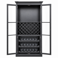 Hamptons Glass Door Display Wine Bar & Drink Cabinet with Storage, Lattice Wine Rack,Glass Holders & Bottle Trays 110cm Wide
