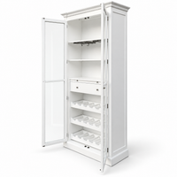 Hamptons Glass Door Display Wine Bar & Drink Cabinet with Storage, Wine Rack, Glass Holders & Pull-Out Trays 110cm Wide