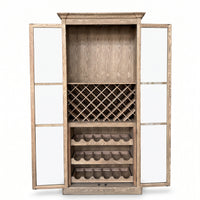 Hamptons Glass Door Display Wine Bar & Drink Cabinet with Storage, Lattice Wine Rack,Glass Holders & Bottle Trays 110cm Wide