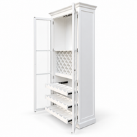 Hamptons Glass Door Display Wine Bar & Drink Cabinet with Storage, Lattice Wine Rack,Glass Holders & Bottle Trays 110cm Wide