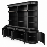 French Provincial Grand Library Bookcase Cabinet with Ladder & Curved Side Detailing Display