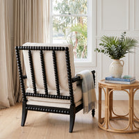 Hamptons Coastal Bobbin Linen and Timber Armchair