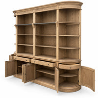 French Provincial Grand Library Bookcase Cabinet with Ladder & Curved Side Detailing Display