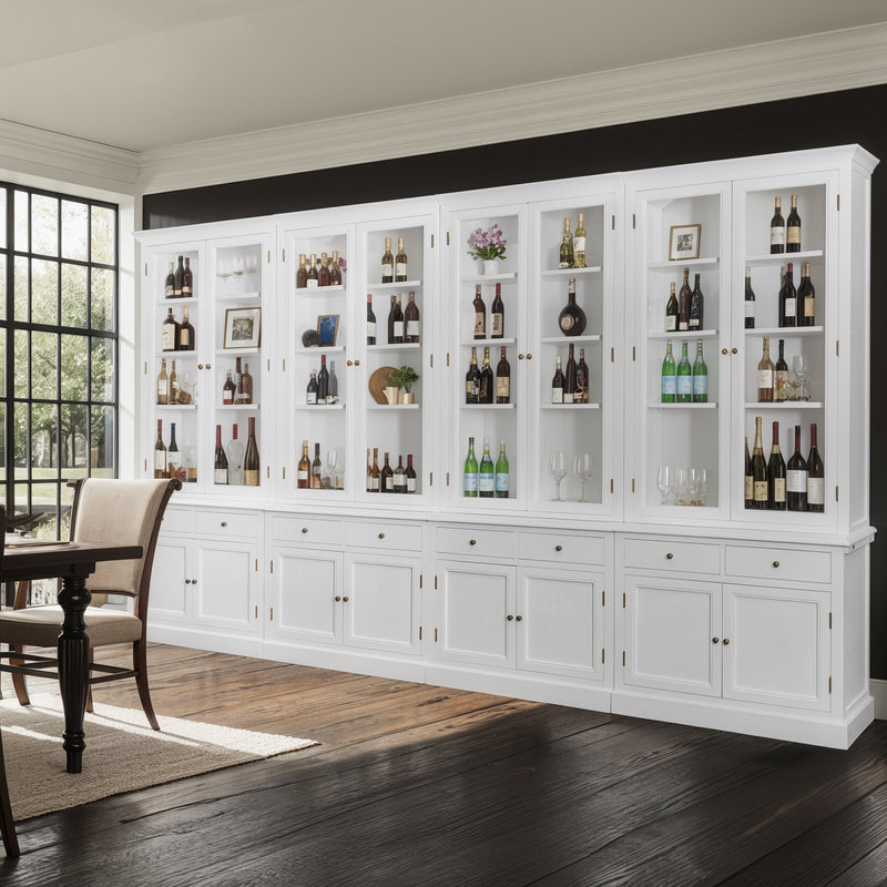 Hamptons Halifax Glass Door Hutch Modular Display Buffet Cabinet Bookcase Cupboard