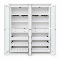 Hamptons Glass Door Display Wine Bar & Drink Cabinet with Storage, Wine Rack, Glass Holders & Pull-Out Trays 110cm Wide