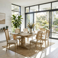 Classic Hamptons Natural Ash Extendable Pedestal Dining Table 180–260cm Solid Hard Wood