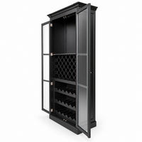 Hamptons Glass Door Display Wine Bar & Drink Cabinet with Storage, Lattice Wine Rack,Glass Holders & Bottle Trays 110cm Wide