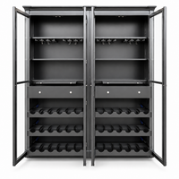 Hamptons Glass Door Display Wine Bar & Drink Cabinet with Storage, Wine Rack, Glass Holders & Pull-Out Trays 110cm Wide