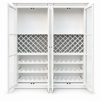 Hamptons Glass Door Display Wine Bar & Drink Cabinet with Storage, Lattice Wine Rack,Glass Holders & Bottle Trays 110cm Wide