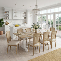 Hamptons 220cm - 320cm Rectangle Extendable Dining Table -  White Trestle Leg Ash Top