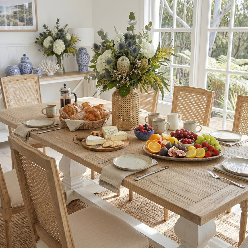 Hamptons 220cm - 320cm Rectangle Extendable Dining Table -  White Trestle Leg Ash Top