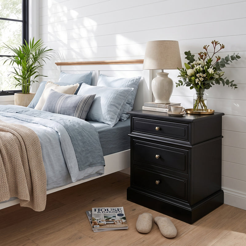 Hamptons Halifax Classic 3 Drawer Bedside Lamp Table