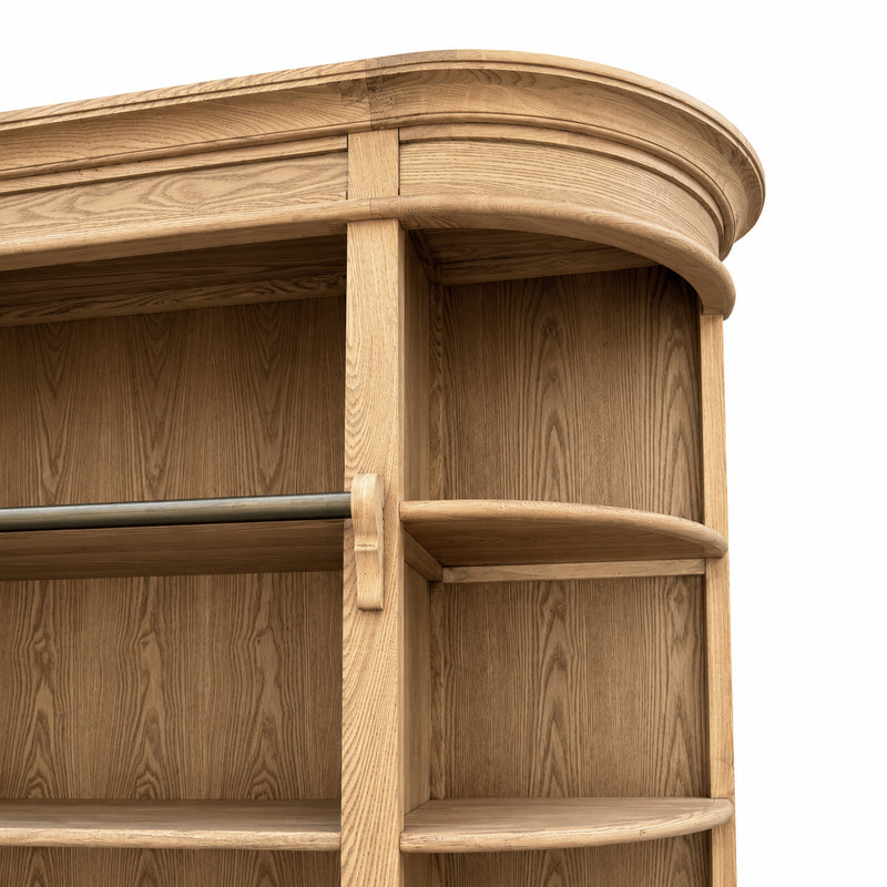 French Provincial Grand Library Bookcase Cabinet with Ladder & Curved Side Detailing Display