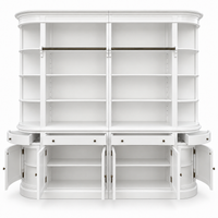 French Provincial Grand Library Bookcase Cabinet with Ladder & Curved Side Detailing Display
