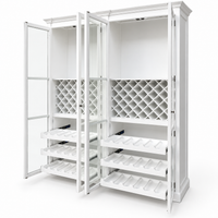 Hamptons Glass Door Display Wine Bar & Drink Cabinet with Storage, Lattice Wine Rack,Glass Holders & Bottle Trays 110cm Wide