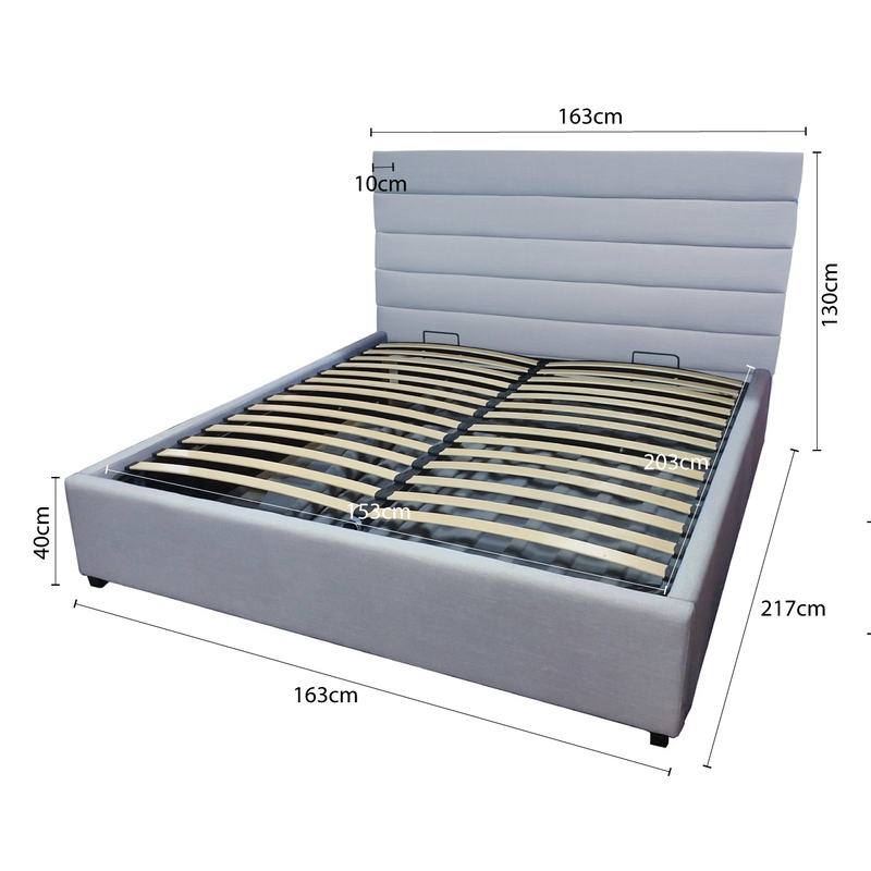 Contemporary Modern Heather Gas Lift Storage Queen Bed Frame