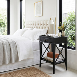 Hamptons Coastal Cross Side Curvy leg Bedside Lamp Table with Drawer White/Black