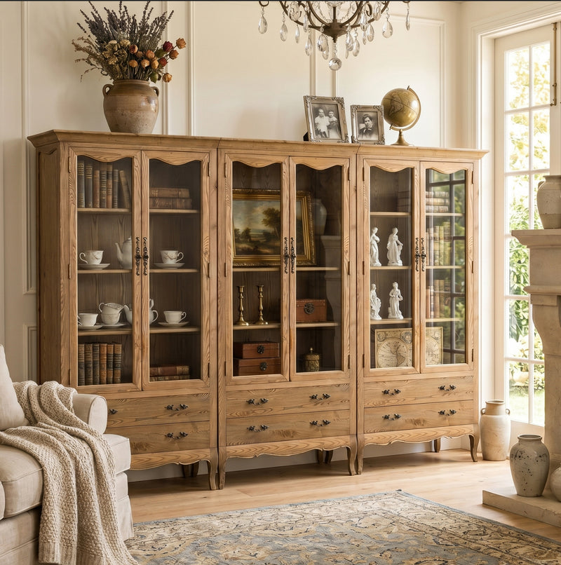French Provincial Display Cabinet & Bookcase Natural Ash/ Modular Design
