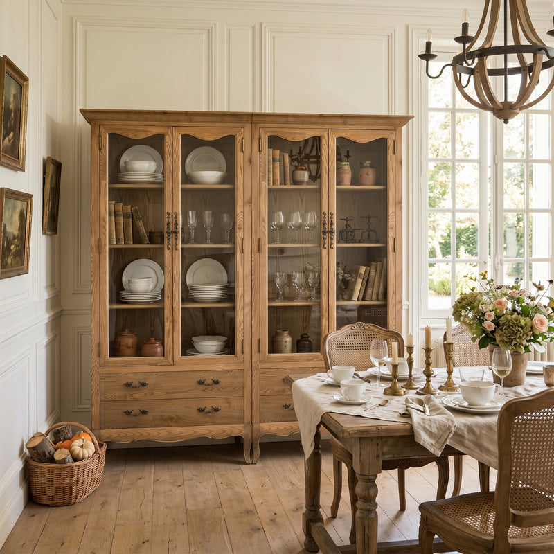 French Provincial Display Cabinet & Bookcase Natural Ash/ Modular Design