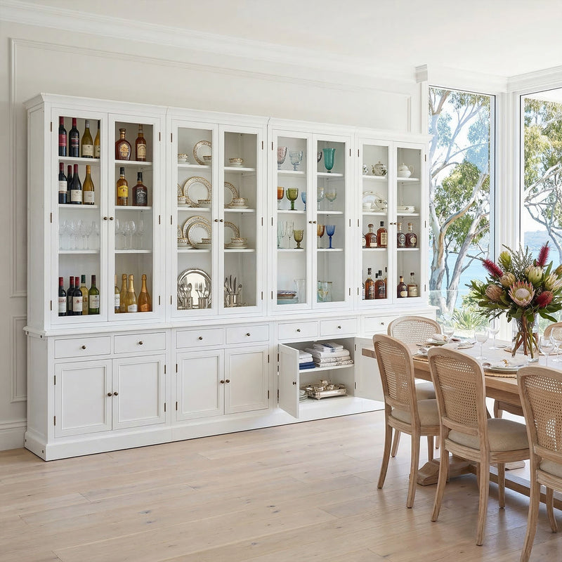 Hamptons Halifax Glass Door Hutch Modular Display Buffet Cabinet Bookcase Cupboard